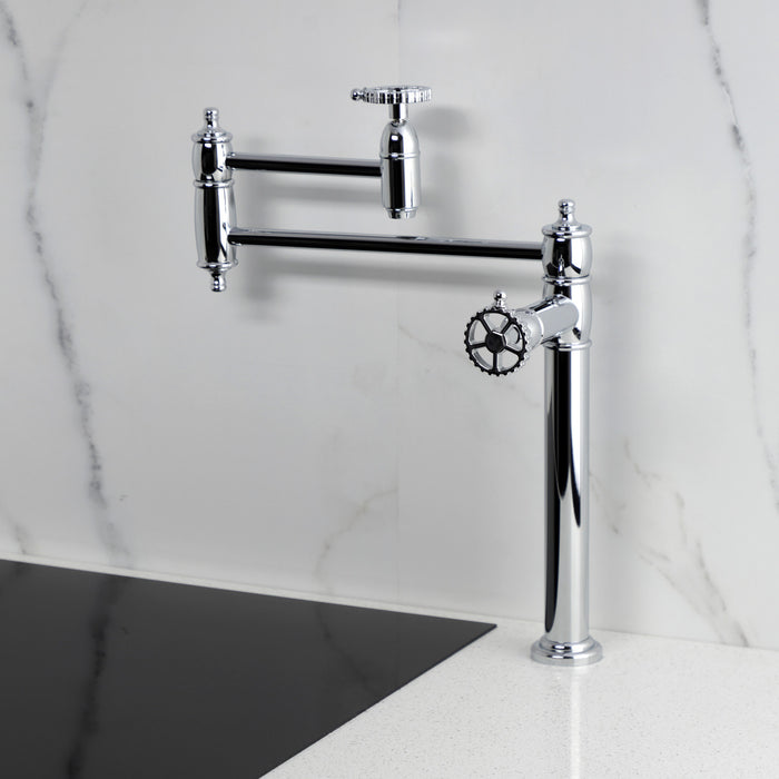 Kingston Tulare KS3701CG - Fuller Two-Handle 1-Hole Deck Mount Pot Filler Faucet, Polished Chrome