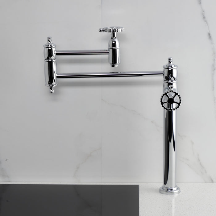 Kingston Tulare KS3701CG - Fuller Two-Handle 1-Hole Deck Mount Pot Filler Faucet, Polished Chrome