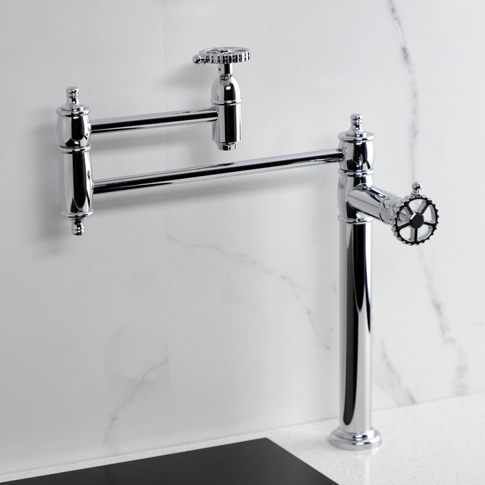 Kingston Tulare KS3701CG - Fuller Two-Handle 1-Hole Deck Mount Pot Filler Faucet, Polished Chrome