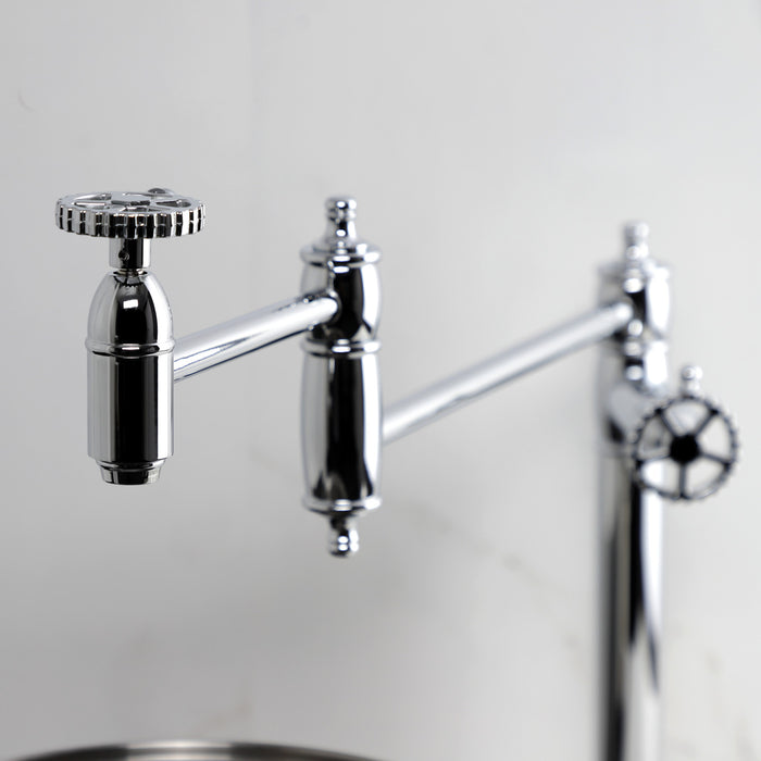Kingston Tulare KS3701CG - Fuller Two-Handle 1-Hole Deck Mount Pot Filler Faucet, Polished Chrome
