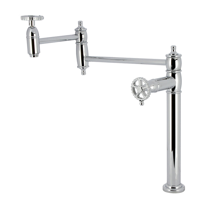 Kingston Tulare KS3701CG - Fuller Two-Handle 1-Hole Deck Mount Pot Filler Faucet, Polished Chrome