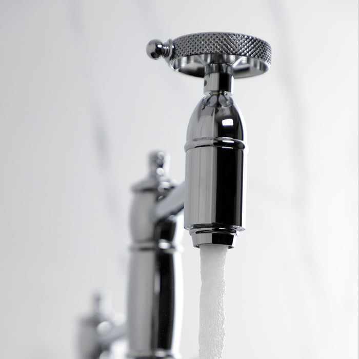 Kingston Tulare KS3701RKX - Webb Two-Handle 1-Hole Deck Mount Pot Filler Faucet with Knurled Handle, Polished Chrome