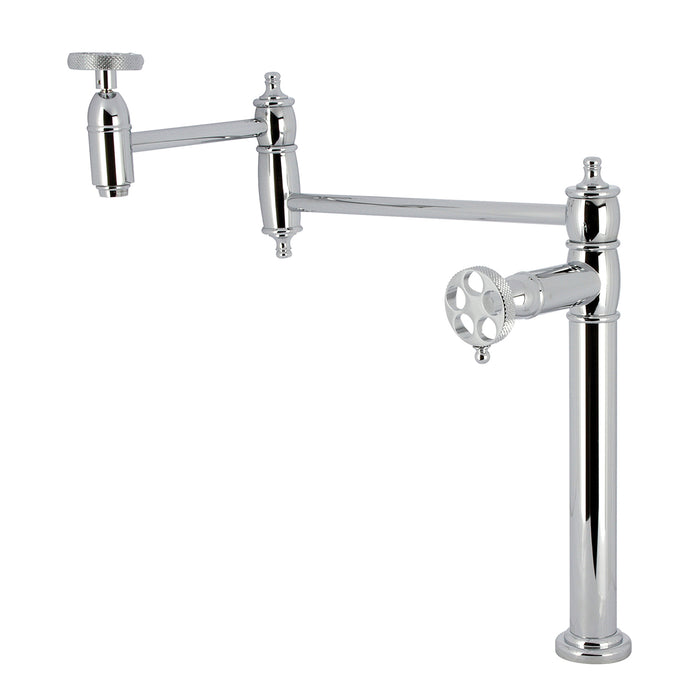 Kingston Tulare KS3701RKX - Webb Two-Handle 1-Hole Deck Mount Pot Filler Faucet with Knurled Handle, Polished Chrome