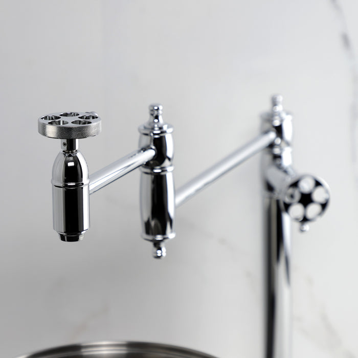 Kingston Tulare KS3701RKZ - Wendell Two-Handle 1-Hole Deck Mount Pot Filler Faucet with Knurled Handle, Polished Chrome