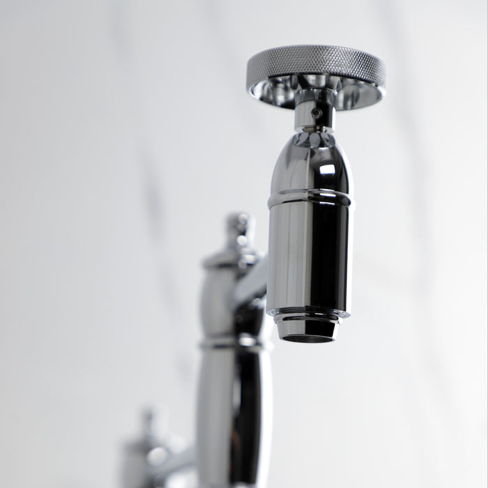 Kingston Tulare KS3701RKZ - Wendell Two-Handle 1-Hole Deck Mount Pot Filler Faucet with Knurled Handle, Polished Chrome