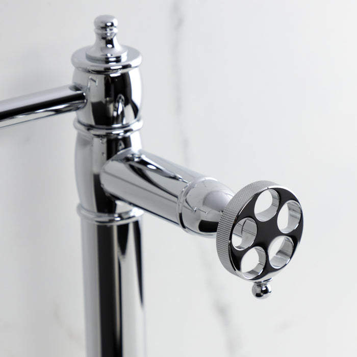 Kingston Tulare KS3701RKZ - Wendell Two-Handle 1-Hole Deck Mount Pot Filler Faucet with Knurled Handle, Polished Chrome
