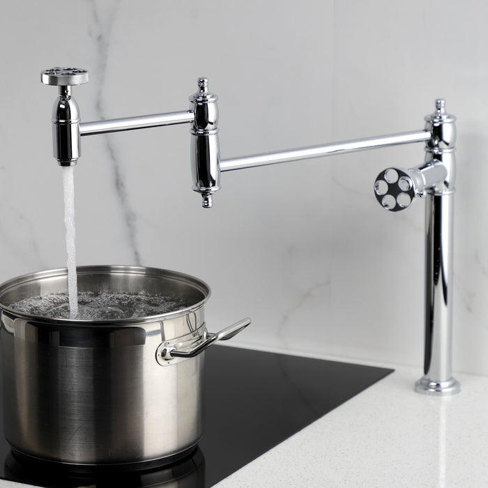 Kingston Tulare KS3701RKZ - Wendell Two-Handle 1-Hole Deck Mount Pot Filler Faucet with Knurled Handle, Polished Chrome