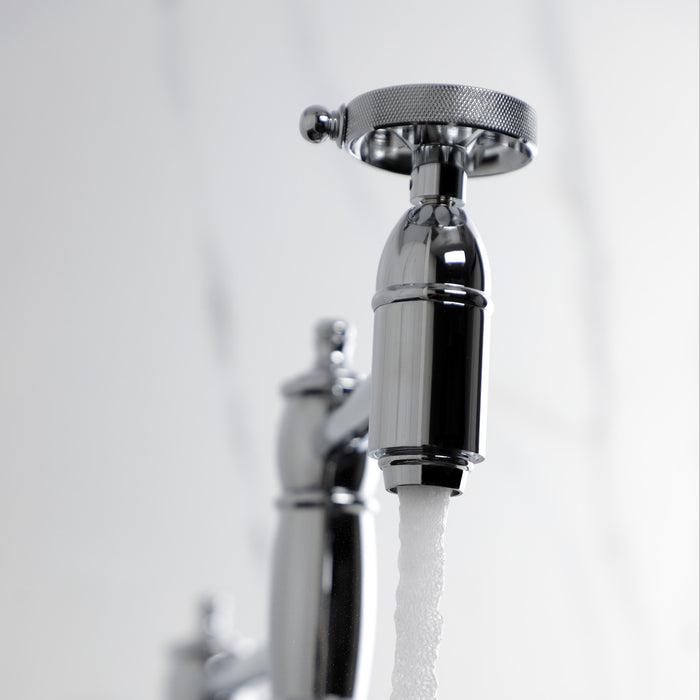 Kingston Tulare KS3701RKZ - Wendell Two-Handle 1-Hole Deck Mount Pot Filler Faucet with Knurled Handle, Polished Chrome