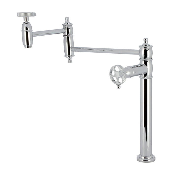 Kingston Tulare KS3701RKZ - Wendell Two-Handle 1-Hole Deck Mount Pot Filler Faucet with Knurled Handle, Polished Chrome