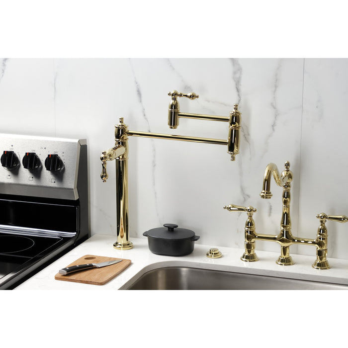Kingston Heirloom KS3702AL - Restoration Two-Handle 1-Hole Deck Mount Pot Filler Faucet, Polished Brass