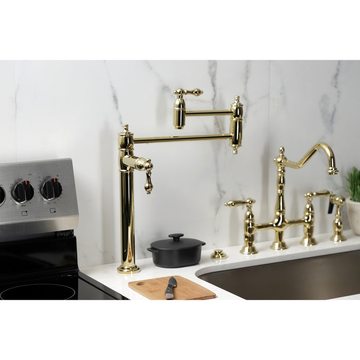 Kingston Heirloom KS3702AL - Restoration Two-Handle 1-Hole Deck Mount Pot Filler Faucet, Polished Brass