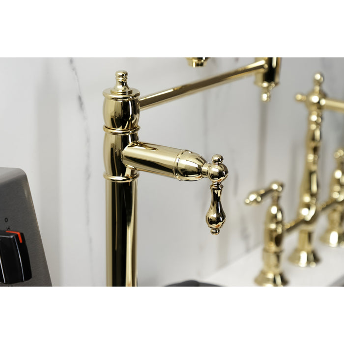 Kingston Heirloom KS3702AL - Restoration Two-Handle 1-Hole Deck Mount Pot Filler Faucet, Polished Brass
