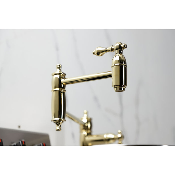 Kingston Heirloom KS3702AL - Restoration Two-Handle 1-Hole Deck Mount Pot Filler Faucet, Polished Brass