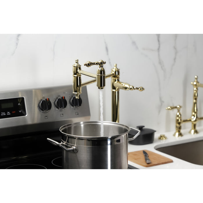 Kingston Heirloom KS3702AL - Restoration Two-Handle 1-Hole Deck Mount Pot Filler Faucet, Polished Brass