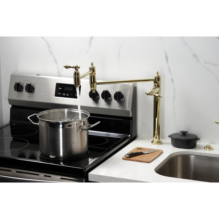 Kingston Heirloom KS3702AL - Restoration Two-Handle 1-Hole Deck Mount Pot Filler Faucet, Polished Brass