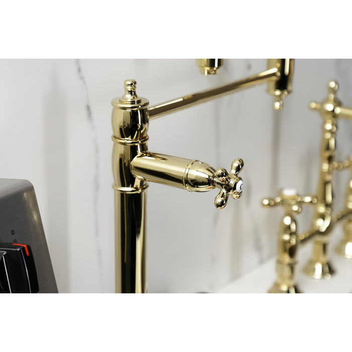 Kingston Heirloom KS3702AX - Restoration Two-Handle 1-Hole Deck Mount Pot Filler Faucet, Polished Brass