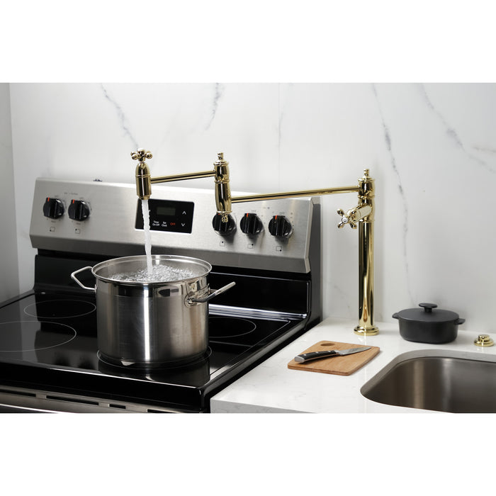 Kingston Heirloom KS3702AX - Restoration Two-Handle 1-Hole Deck Mount Pot Filler Faucet, Polished Brass