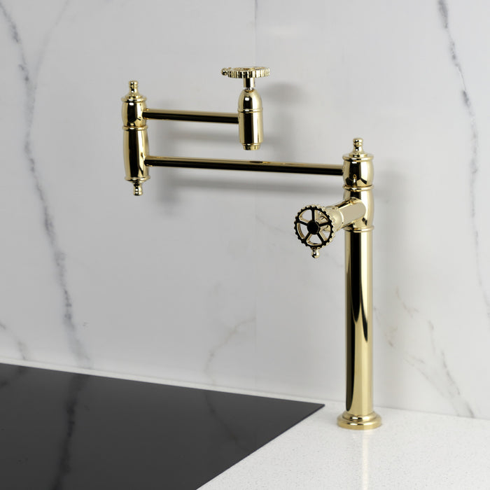 Kingston Tulare KS3702CG - Fuller Two-Handle 1-Hole Deck Mount Pot Filler Faucet, Polished Brass