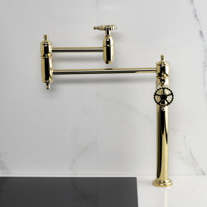 Kingston Tulare KS3702CG - Fuller Two-Handle 1-Hole Deck Mount Pot Filler Faucet, Polished Brass