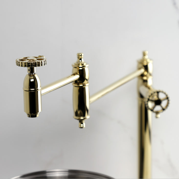 Kingston Tulare KS3702CG - Fuller Two-Handle 1-Hole Deck Mount Pot Filler Faucet, Polished Brass
