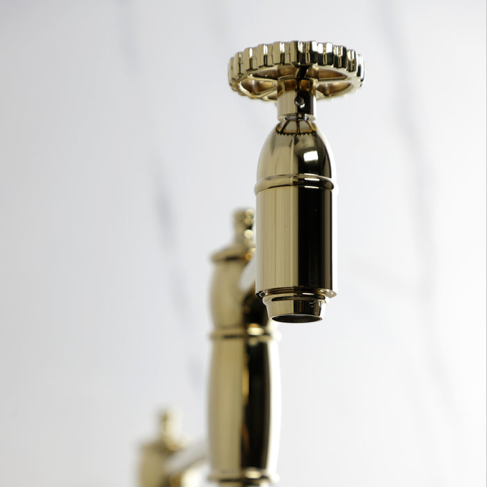 Kingston Tulare KS3702CG - Fuller Two-Handle 1-Hole Deck Mount Pot Filler Faucet, Polished Brass