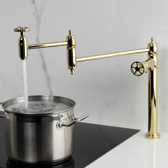 Kingston Tulare KS3702CG - Fuller Two-Handle 1-Hole Deck Mount Pot Filler Faucet, Polished Brass