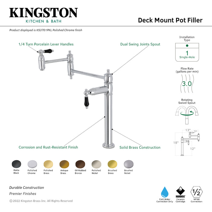 Kingston Heirloom KS3702PKL - Duchess Two-Handle 1-Hole Deck Mount Pot Filler Faucet, Polished Brass
