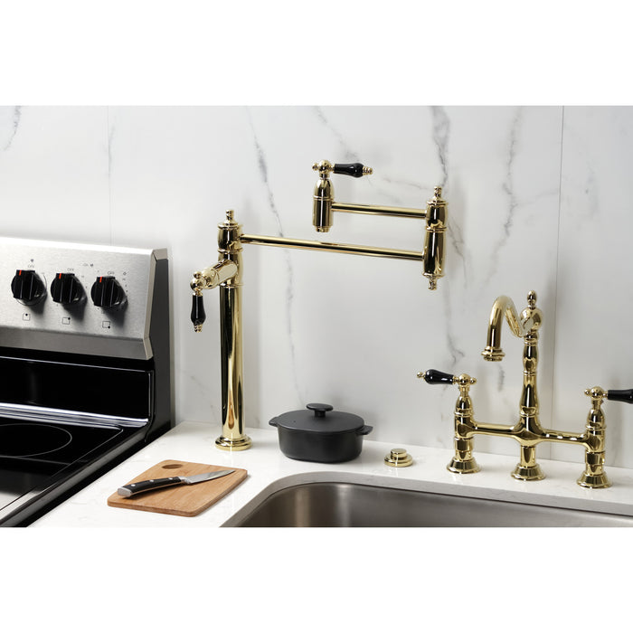 Kingston Heirloom KS3702PKL - Duchess Two-Handle 1-Hole Deck Mount Pot Filler Faucet, Polished Brass