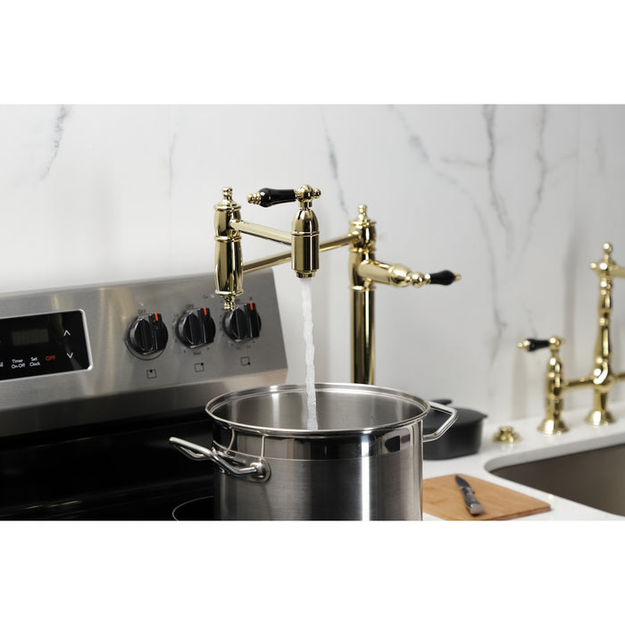 Kingston Heirloom KS3702PKL - Duchess Two-Handle 1-Hole Deck Mount Pot Filler Faucet, Polished Brass