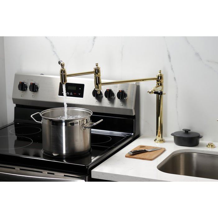Kingston Heirloom KS3702PKL - Duchess Two-Handle 1-Hole Deck Mount Pot Filler Faucet, Polished Brass