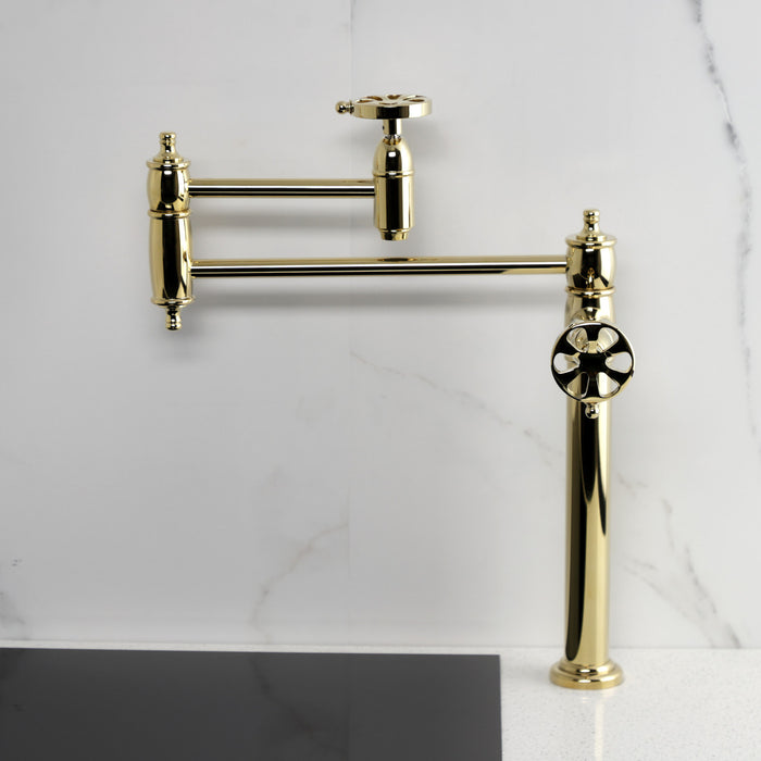 Kingston Tulare KS3702RX - Belknap Two-Handle 1-Hole Deck Mount Pot Filler Faucet, Polished Brass