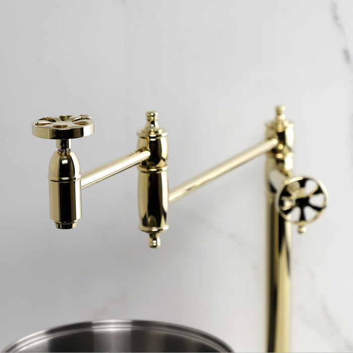 Kingston Tulare KS3702RX - Belknap Two-Handle 1-Hole Deck Mount Pot Filler Faucet, Polished Brass