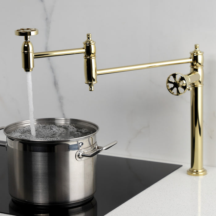 Kingston Tulare KS3702RX - Belknap Two-Handle 1-Hole Deck Mount Pot Filler Faucet, Polished Brass