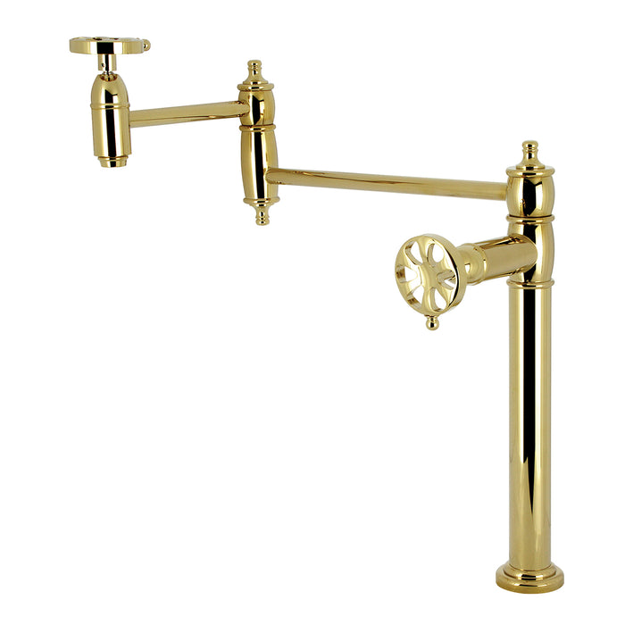Kingston Tulare KS3702RX - Belknap Two-Handle 1-Hole Deck Mount Pot Filler Faucet, Polished Brass