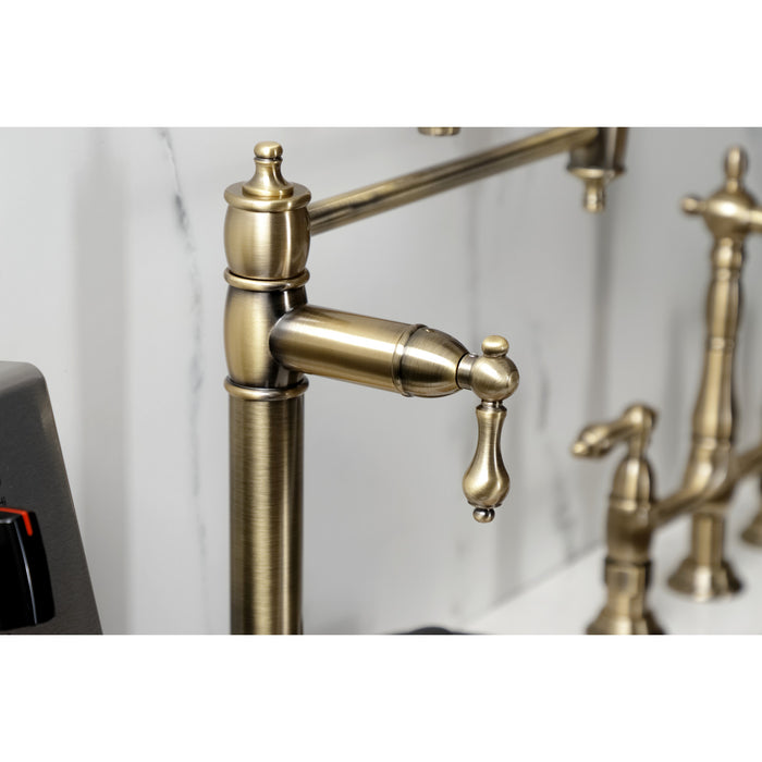 Kingston Heirloom KS3703AL - Restoration Two-Handle 1-Hole Deck Mount Pot Filler Faucet, Antique Brass