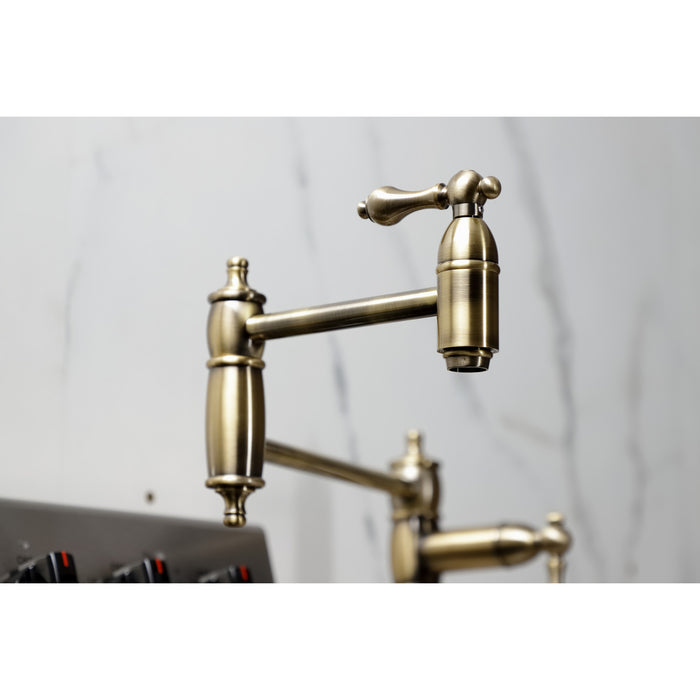 Kingston Heirloom KS3703AL - Restoration Two-Handle 1-Hole Deck Mount Pot Filler Faucet, Antique Brass