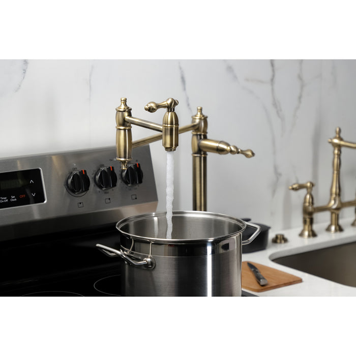 Kingston Heirloom KS3703AL - Restoration Two-Handle 1-Hole Deck Mount Pot Filler Faucet, Antique Brass