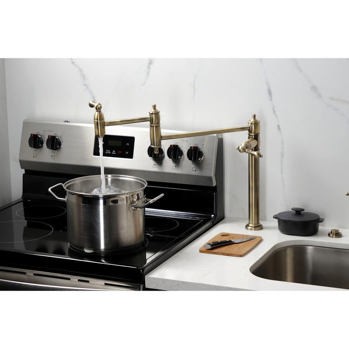 Kingston Heirloom KS3703AL - Restoration Two-Handle 1-Hole Deck Mount Pot Filler Faucet, Antique Brass