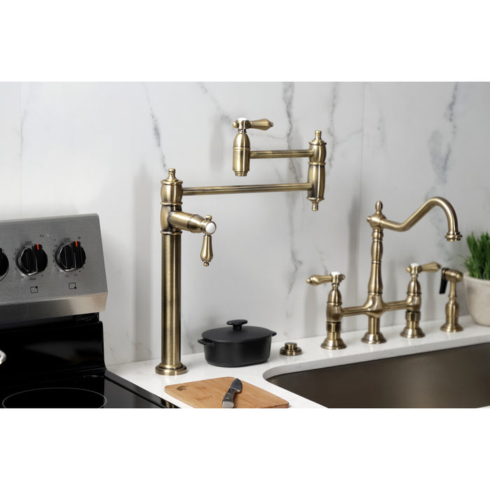 Kingston Heirloom KS3703BAL - Heirloom Two-Handle 1-Hole Deck Mount Pot Filler Faucet, Antique Brass