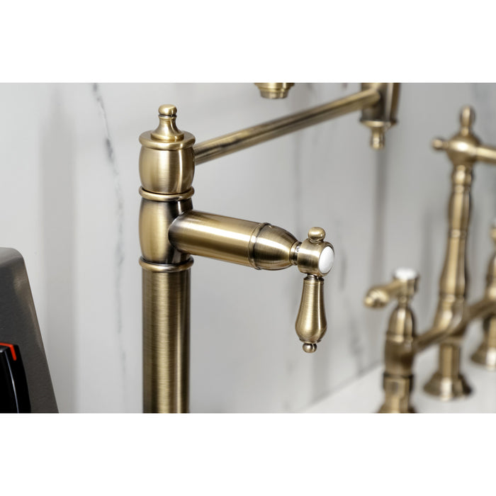 Kingston Heirloom KS3703BAL - Heirloom Two-Handle 1-Hole Deck Mount Pot Filler Faucet, Antique Brass