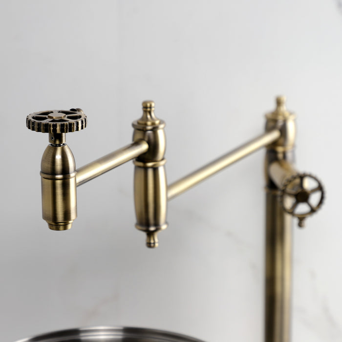 Kingston Tulare KS3703CG - Fuller Two-Handle 1-Hole Deck Mount Pot Filler Faucet, Antique Brass