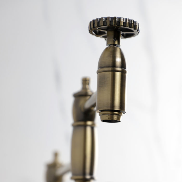 Kingston Tulare KS3703CG - Fuller Two-Handle 1-Hole Deck Mount Pot Filler Faucet, Antique Brass