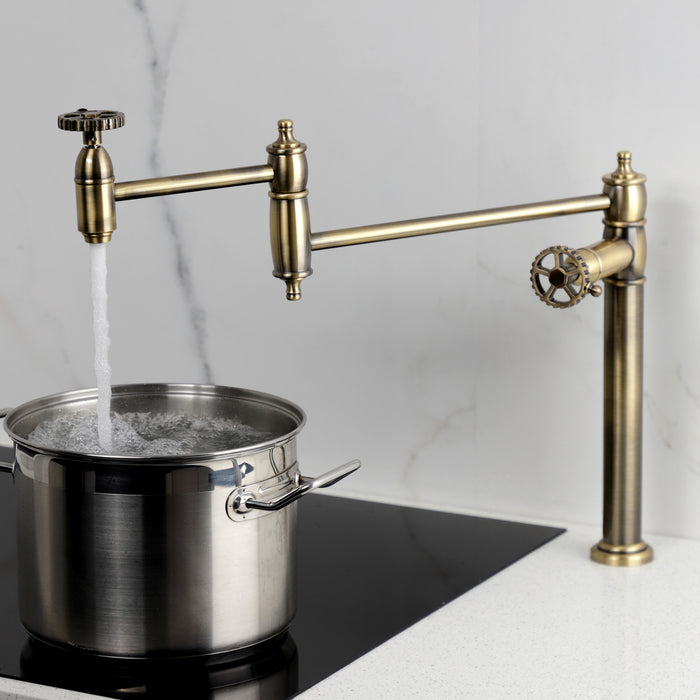 Kingston Tulare KS3703CG - Fuller Two-Handle 1-Hole Deck Mount Pot Filler Faucet, Antique Brass