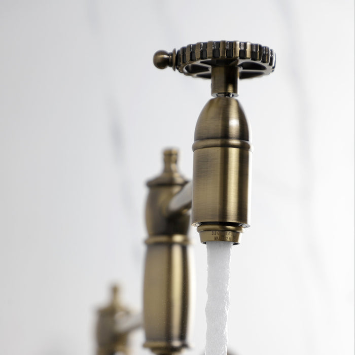 Kingston Tulare KS3703CG - Fuller Two-Handle 1-Hole Deck Mount Pot Filler Faucet, Antique Brass