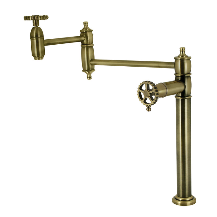 Kingston Tulare KS3703CG - Fuller Two-Handle 1-Hole Deck Mount Pot Filler Faucet, Antique Brass