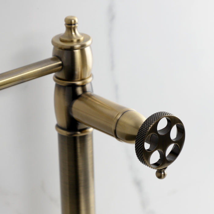 Kingston Tulare KS3703RKX - Webb Two-Handle 1-Hole Deck Mount Pot Filler Faucet with Knurled Handle, Antique Brass