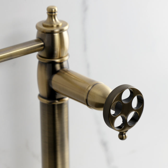 Kingston Tulare KS3703RKZ - Wendell Two-Handle 1-Hole Deck Mount Pot Filler Faucet with Knurled Handle, Antique Brass
