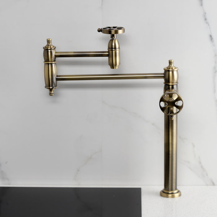 Kingston Tulare KS3703RX - Belknap Two-Handle 1-Hole Deck Mount Pot Filler Faucet, Antique Brass