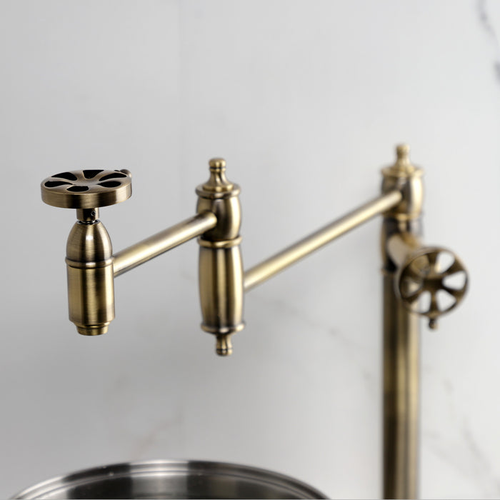 Kingston Tulare KS3703RX - Belknap Two-Handle 1-Hole Deck Mount Pot Filler Faucet, Antique Brass