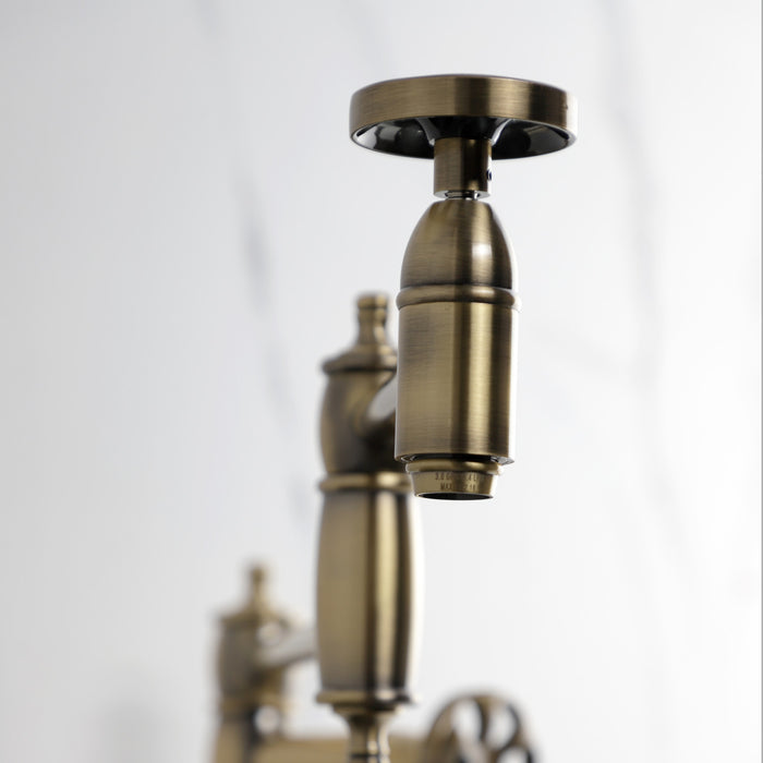 Kingston Tulare KS3703RX - Belknap Two-Handle 1-Hole Deck Mount Pot Filler Faucet, Antique Brass